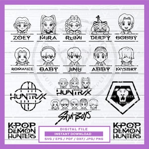 KPop Demon Hunters, Huntrix, Saja Boys SVG coupe fichier design (fichier numérique)