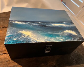 Original painting Atlantic Ocean on a wooden box by Sarah Evans