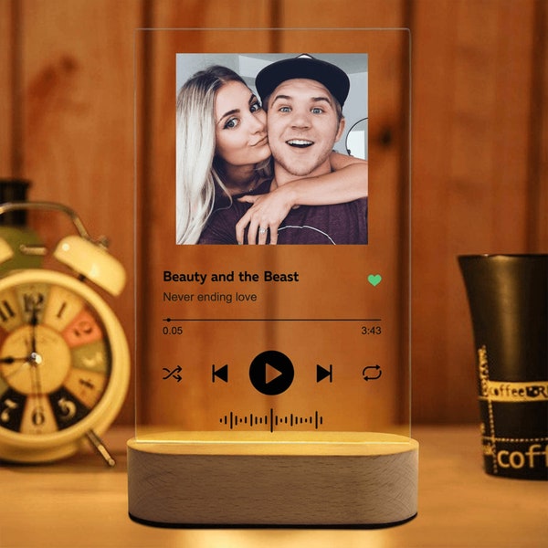 Spotify Song Plaque Personalized Spotify Custom Song Gift, Personalized Lamp Spotify Glass Acrylic Photo Music Gift for Couples
