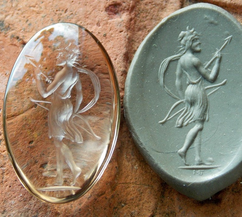 Artemis The intaglio on the quartz 34\u042520mm Stone carving