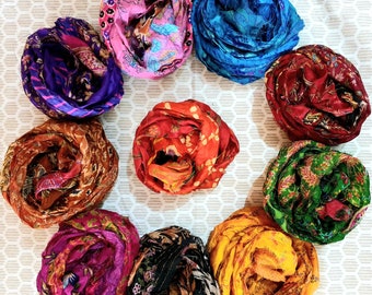 Sari Skiens 40 Yards Pure Silk Sari Ribbon Yarn tassels SKEINS 10 Colors --- 4 Strips Each ---Journal Scrapbook Craft Project strips Jewelry