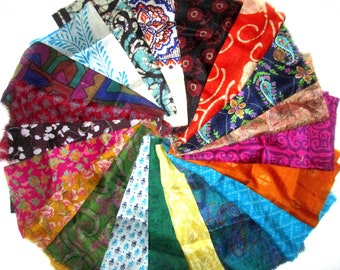 745C Lot PURE SILK Vintage Sari Fabric Material Remnant 20 pcs 8" SQUARES Multicolor Craft Home Scrapbook Quilting Project Doll Easter bgA13