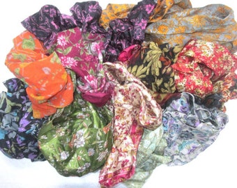 Sari Silk  Lot Vintage Sari Fabric Material Remnant Big Flower Low Maintenance