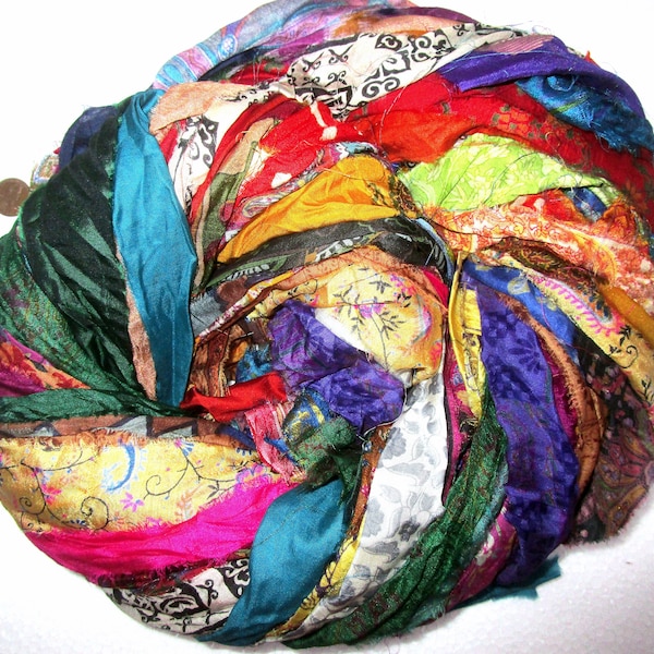 42 yards Unstitched PURE Silk Sari Ribbon Yarn tassels SKEINS MIXED Shades Journal Scrapbook Craft Project decor strips India lot beauty