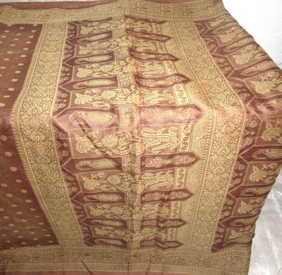 100% Pure Vintage Sari Pure Silk Fabric Woven BEA… - image 8