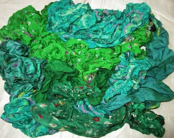 Sari Silk  Lot Vintage Sari Fabric Material Remnant Green Low Maintenance