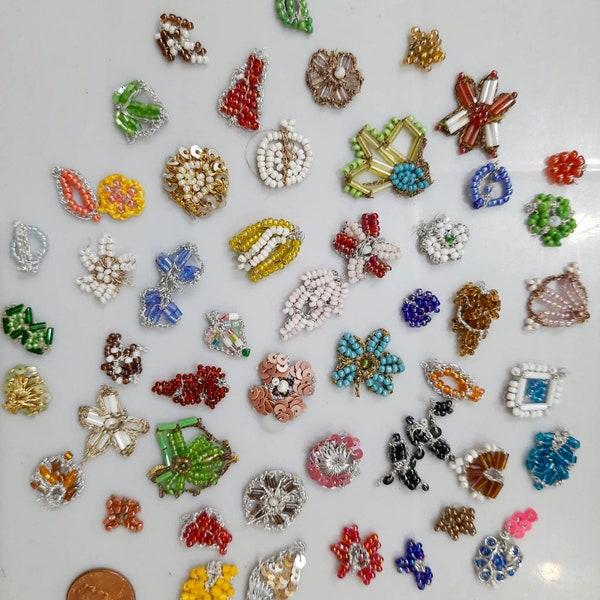 Vintage Sari TINY APPLIQUEs  REAL GLASS Beads 50 pieces