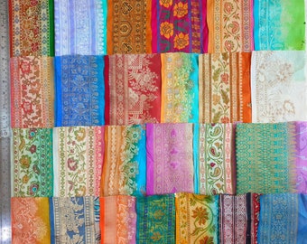 25 piezas RARE Antique Vintage Sari Silk Trim Lace Lot Ribbon Sari Edge muñeca Art Craft Scrapbook Borders Home Decor India DS133(A)