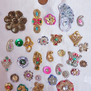 VERY RARE Lot Antique Vintage Sari TINY APPLIQUe Appliques 30 Pcs Zardosi Sequined ZA1