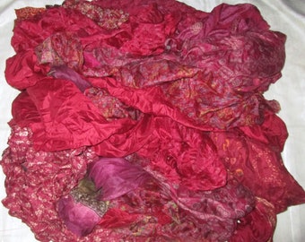 Pure Sari Silk Lot Vintage Sari Fabric Material Remnant MAROON Craft Scrapbook Quilt Doll Junk Journal India BOHO Sewing Snippets