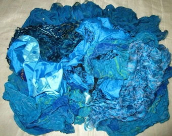 Sari Silk  Lot Vintage Sari Fabric Material Remnant Aqua Low Maintenance