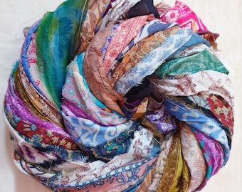 42 yards Unstitched Art Silk Sari Ribbon Yarn tassels SKEINS Shades Journal Scrapbook Craft Project strips India DS201