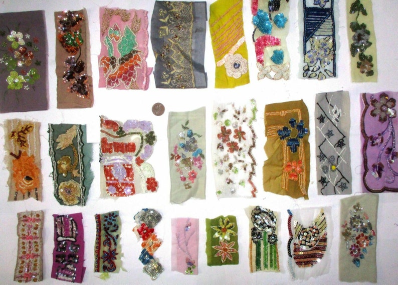 Vintage Zari Lace Trim Ribbon Lot - 25 Pieces (1 Yard Each) Silver Gold Copper Sari Trims For Crafts