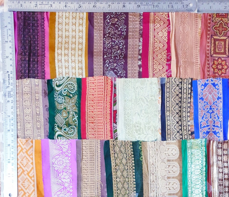 Antico Vintage Sari Trim Pizzo Nastro Lotto 50 Pz ricamo Zari Paillettes bambole Art Craft Scrapbook Bordi Home Decor India Journal DS130 immagine 4