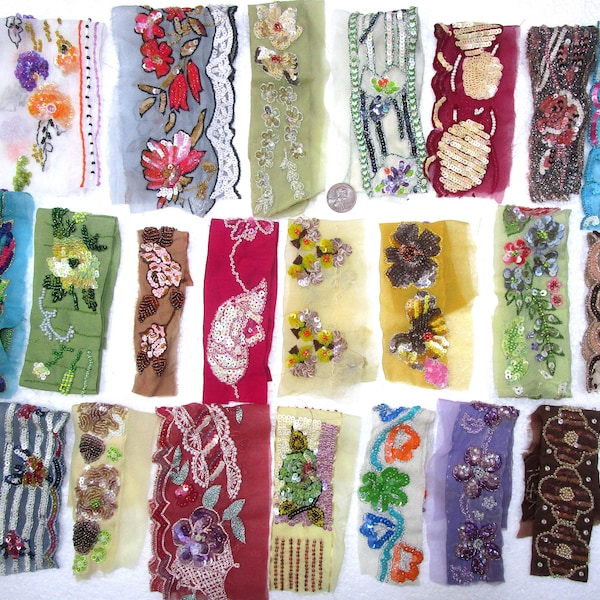 RARE lot Antique Vintage Sari Trim Lace Ribbon 2 to 25 Pcs REAL GLASS BEADs sequins dolls Art Craft