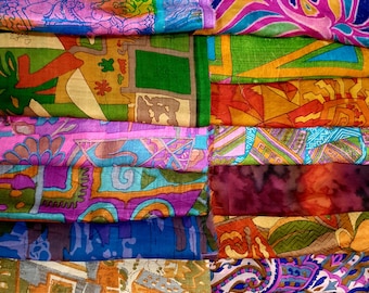 PURE Sari SILK Fabric Vintage Sari Fabric Material Remnant 16 pcs 8" SQUARES  R1 Bag DD2 Multi-color