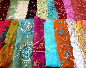 Sari Silk Fabric Remnant Embroidered 15 Pieces Sewing Craft Home Decor Scrapbook Material Quilting Project Art Doll DUP3