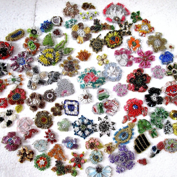 Sari APPLIQUES Sari Patch GLASS Beads Vintage Lot Very RARE Lot Antique Sari  1 to 25 Pc  Sequins Doll Craft Decor Sew On India Trim Patch