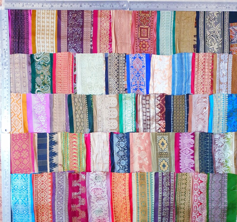 Antico Vintage Sari Trim Pizzo Nastro Lotto 50 Pz ricamo Zari Paillettes bambole Art Craft Scrapbook Bordi Home Decor India Journal DS130 immagine 3