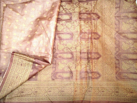 100% Pure Vintage Sari Pure Silk Fabric Woven BEA… - image 10
