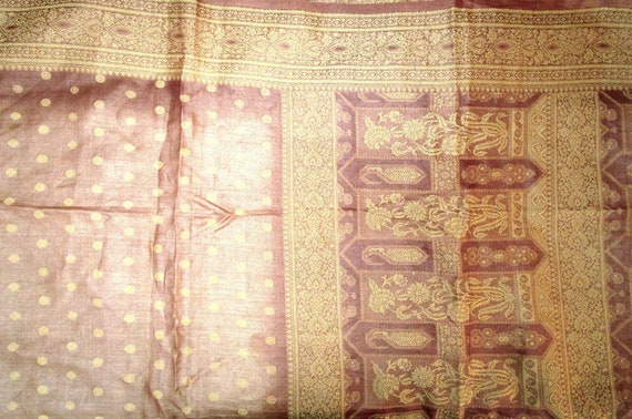 100% Pure Vintage Sari Pure Silk Fabric Woven BEA… - image 5
