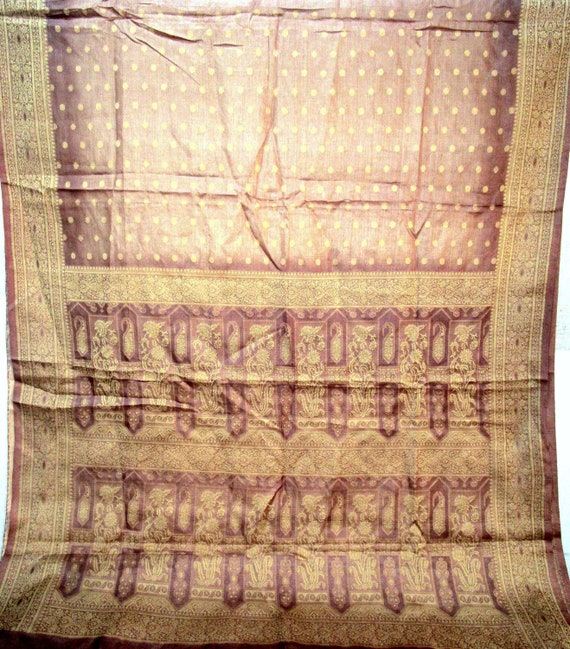 100% Pure Vintage Sari Pure Silk Fabric Woven BEA… - image 4