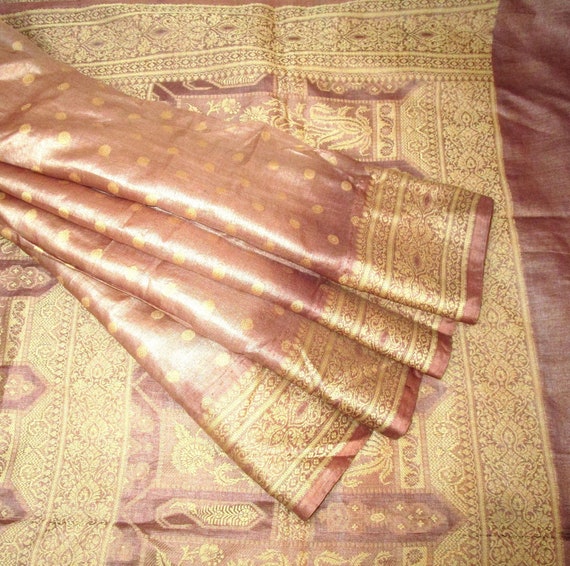 100% Pure Vintage Sari Pure Silk Fabric Woven BEA… - image 3