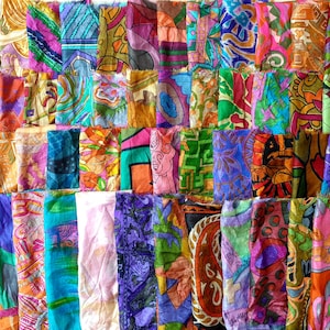 Sari Silk Sari Fabric Remnant India Sinppets 50 / 100 SMALL pieces REALMULTI Vintage Material Craft Quilt Doll Junk Journal