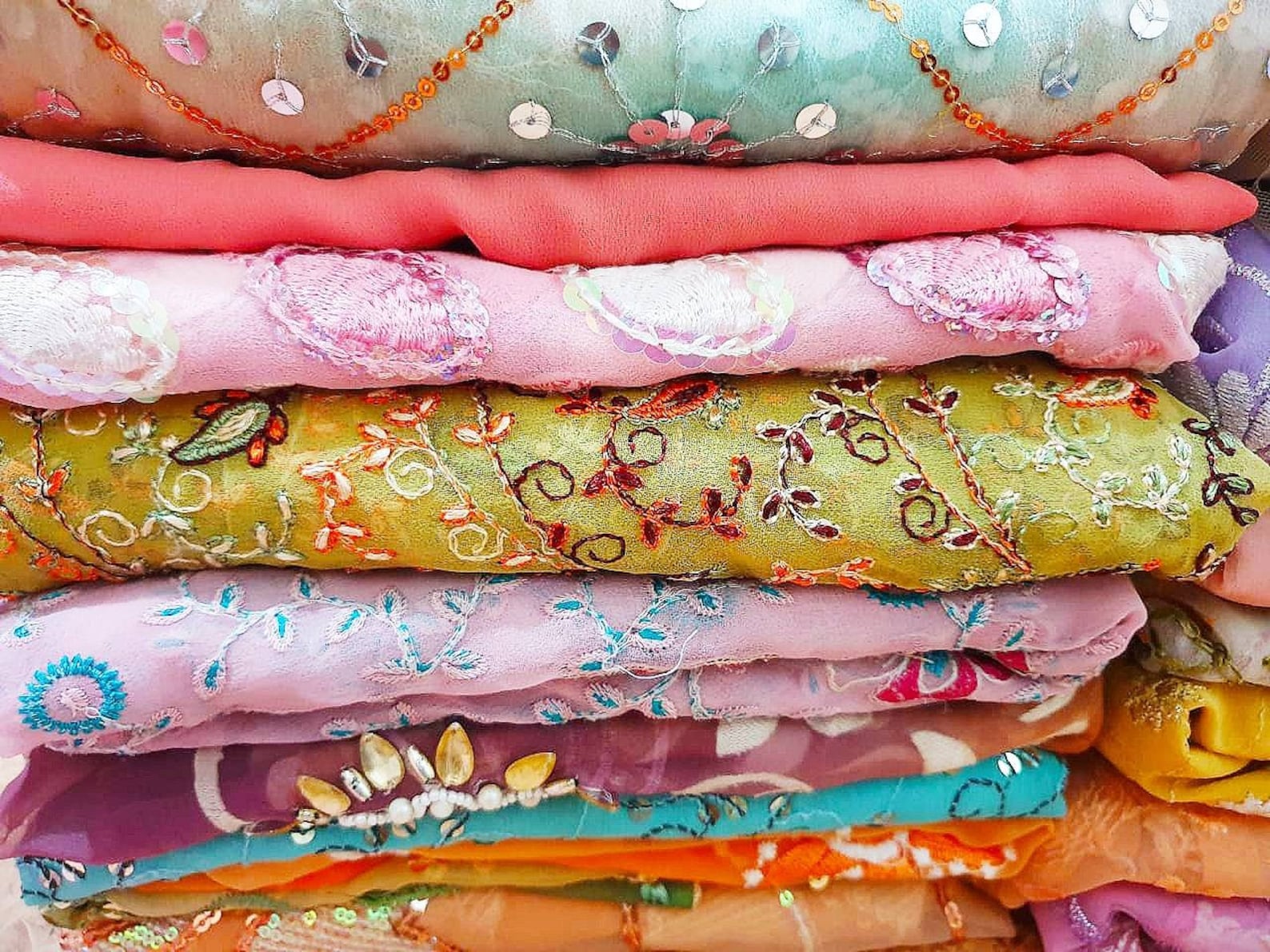 Sari Silk Fabric Remnant Embroidered 15 Pieces Sewing Craft Etsy