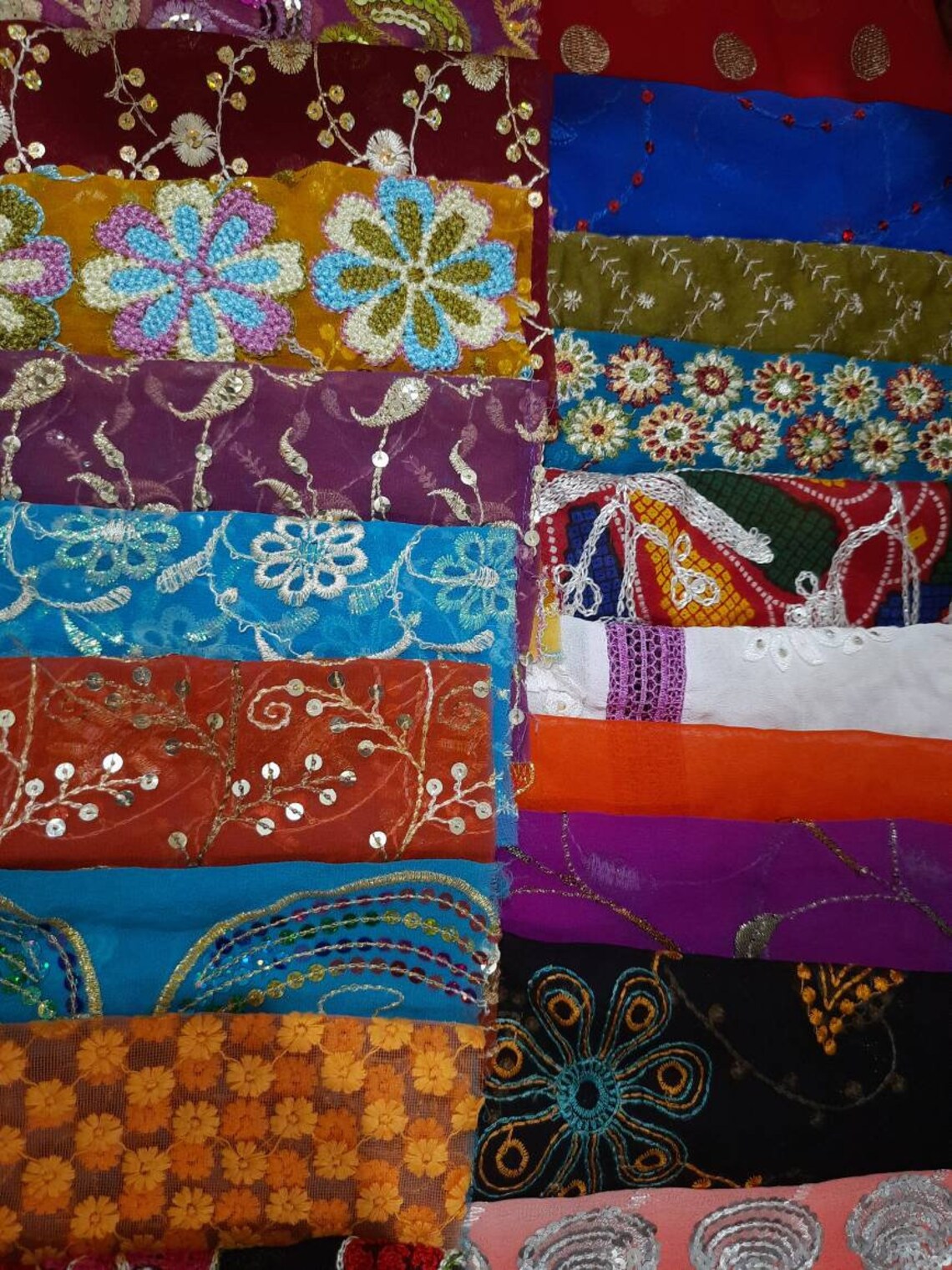 Sari Silk Fabric Remnant Embroidered 19 Pieces Sewing Craft Etsy