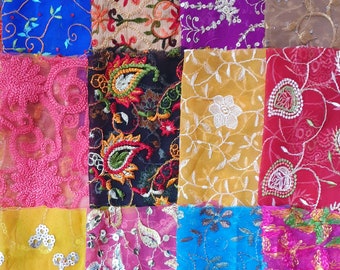 Sari Silk Fabric Remnant Embroidered 15 Pieces Sewing Craft Home Decor Scrapbook Material Quilting Project Art Doll Get What you see DUP6