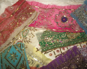 RARE lot OV Antique Vintage Sari Trim Lace Ribbon 10 Pcs Sequins dolls Art Craft Scrapbook Borders Home Decor India Journal ribbon