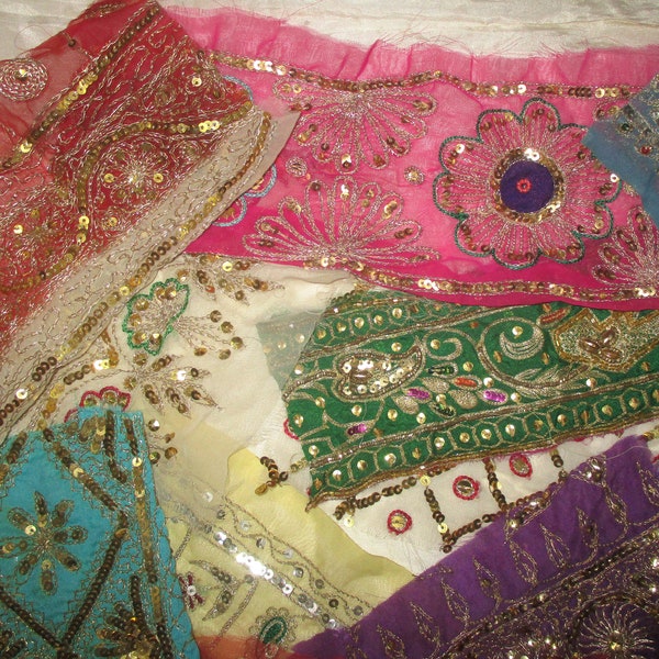 RARE lot OV Antique Vintage Sari Trim Lace Ribbon 10 Pcs Sequins dolls Art Craft Scrapbook Borders Home Decor India Journal ribbon