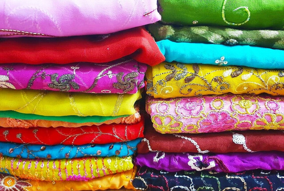 Sari Silk Fabric Remnant Embroidered 19 Pieces Sewing Craft Etsy