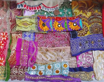 2 Yards Silk Green Indian Saree Border SewOn Sequins Zari Embroidery 7.5cm Trims
