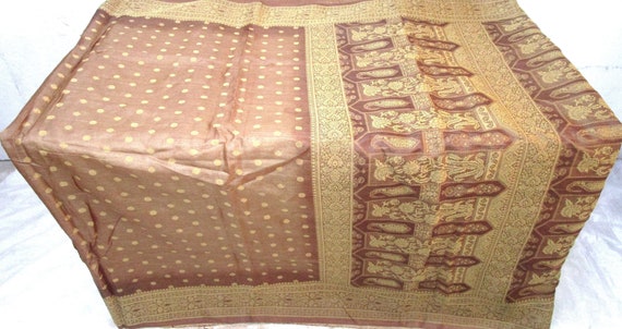 100% Pure Vintage Sari Pure Silk Fabric Woven BEA… - image 1