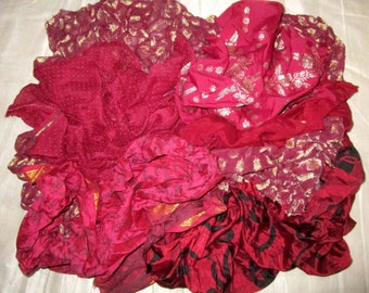 Sari Silk  Lot Vintage Sari Fabric Material Remnant Maroon Low Maintenance