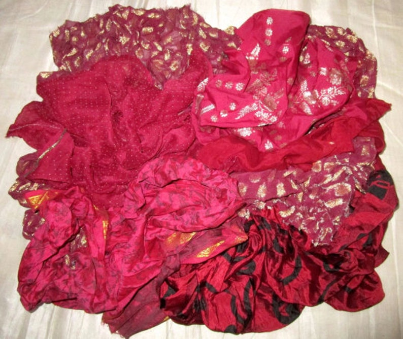 Sari Silk Lot Vintage Sari Fabric Material Remnant Maroon Low Maintenance image 1
