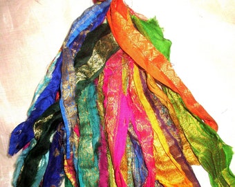 Sari Silk Tassels Zari LOT Antique Vintage Journal Scrapbook 50 / 100 / 150/ 200 STRANDS 8" Long Ribbon Strips Home Decor India Journal