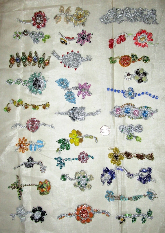 VERY RARE LOT Antique Vintage Sari TRIM LACE RIBBON 30 Pcs EMBROIDERED CRAFT