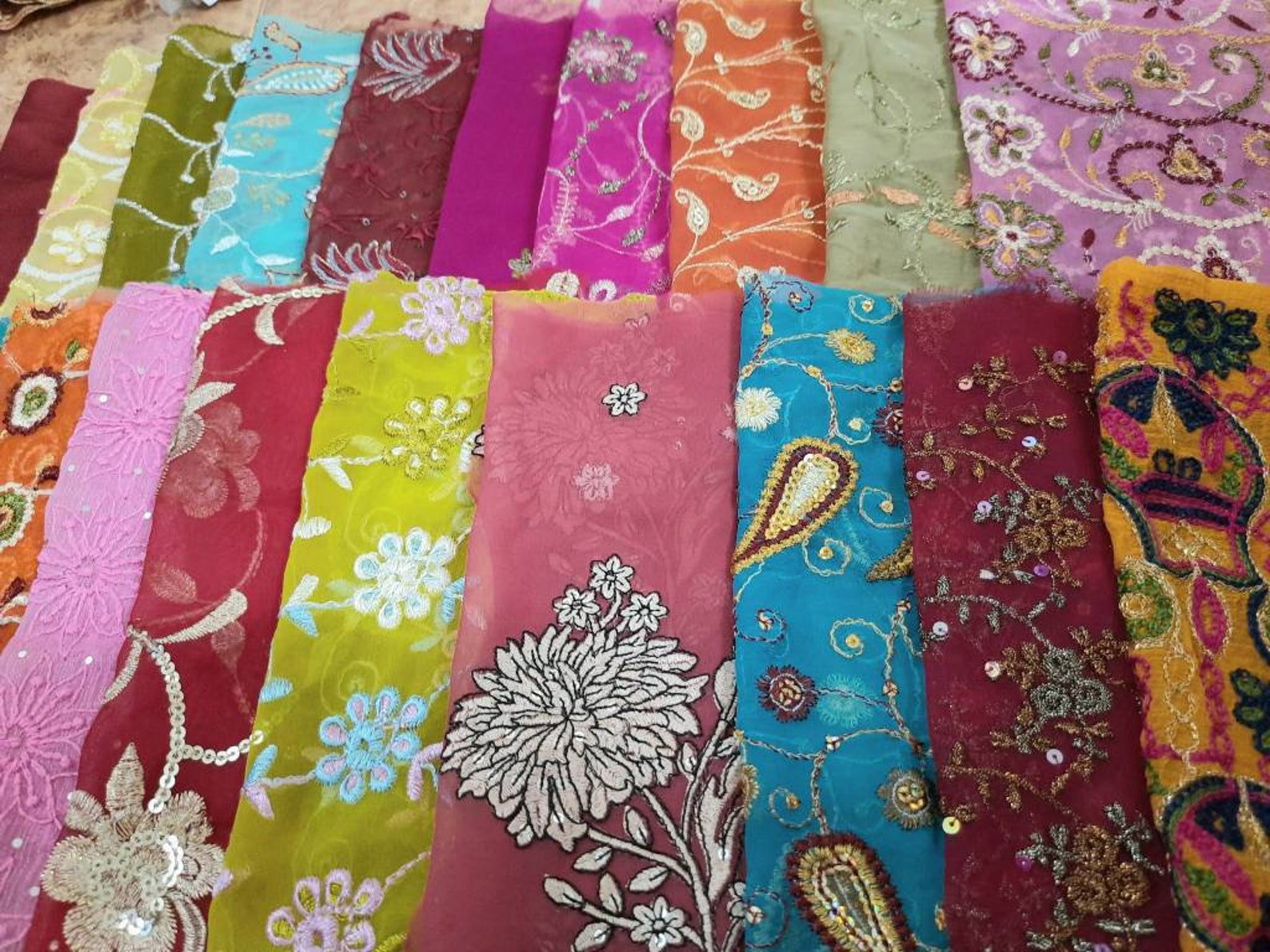 Sari Silk Fabric Remnant Embroidered 19 Pieces Sewing Craft Etsy
