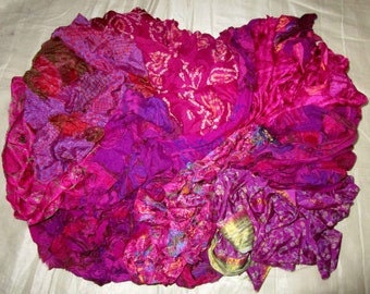 Sari Silk  Lot Vintage Sari Fabric Material Remnant Magenta Low Maintenance