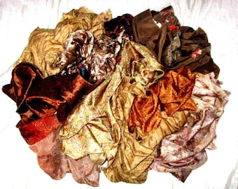 Sari Silk  Lot Vintage Sari Fabric Material Remnant Brown Low Maintenance