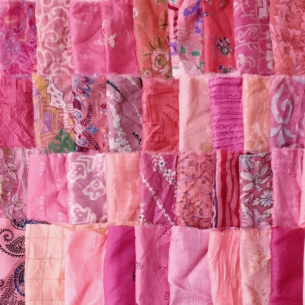 Sari Silk Sari Fabric Remnant India Sinppets 50 / 100 SMALL pieces PEACH Vintage Material Craft Quilt Doll Junk Journal