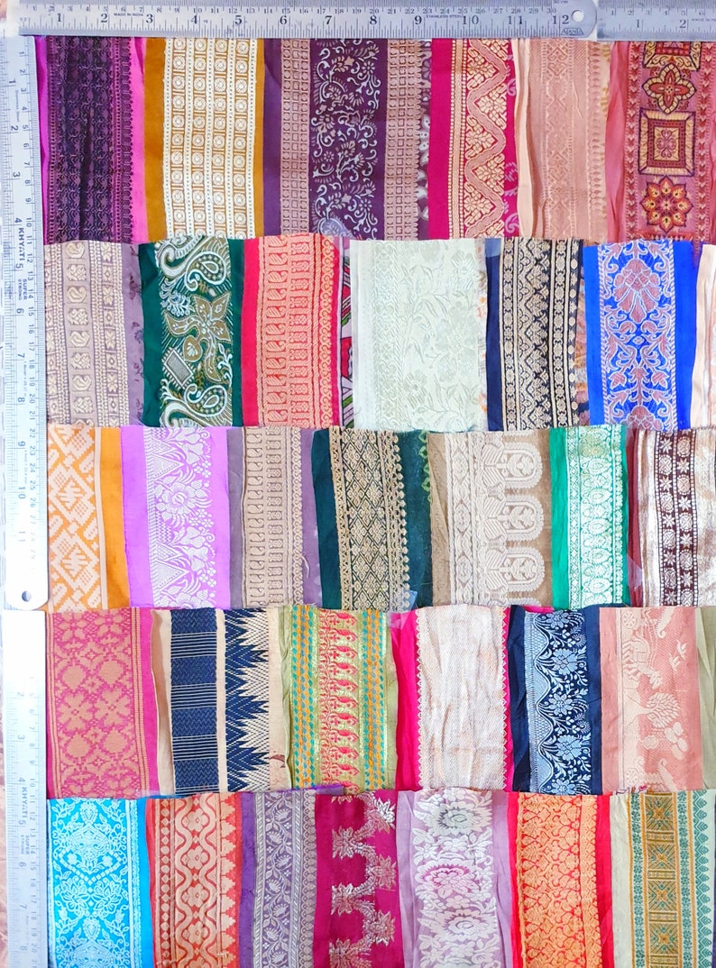 Antico Vintage Sari Trim Pizzo Nastro Lotto 50 Pz ricamo Zari Paillettes bambole Art Craft Scrapbook Bordi Home Decor India Journal DS130 immagine 6