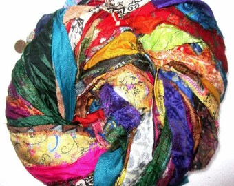 Unstitched Art Silk Sari Ribbon Yarn tassels SKEINS BRIGHT Shades Journal Scrapbook Craft Project strips India
