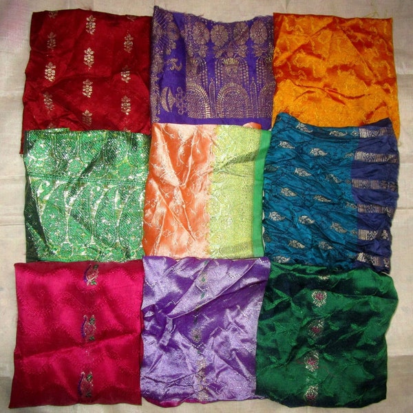 Lot BANARASI Vintage Sari Fabric Material Remnant 5" / 8" SQUARES Multicolor Craft HomeSewing Decor Scrapbook Quilt Art Doll Easter Journal