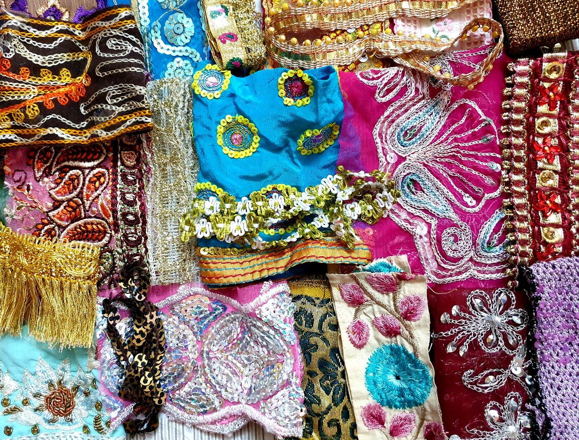 Antique Vintage Sari Trim Lace Lot Ribbon 50 Pcs Zari Sequins Etsy