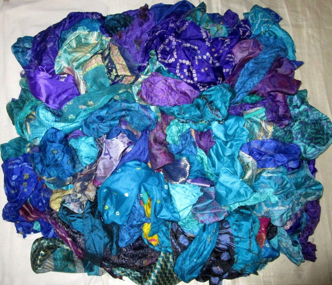 100g Recycled Sari Silk Fabric Snippets - Multi-Color Remnant Mix For Crafts, Jewelry & Sewing
