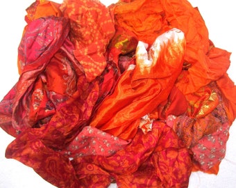 Sari Silk  Lot Vintage Sari Fabric Material Remnant Orang Low Maintenance
